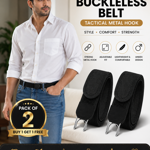 Buckleless Elastic Belt with Tactical Metal Hook for Men