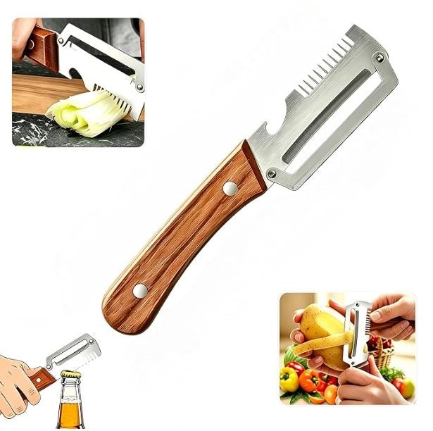 3-in-1 Multifunctional Vegetable Peeler with Wooden Handle